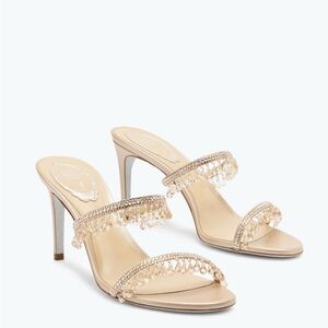NIB Rene Caovilla Beige/Gold Chandelier Heels